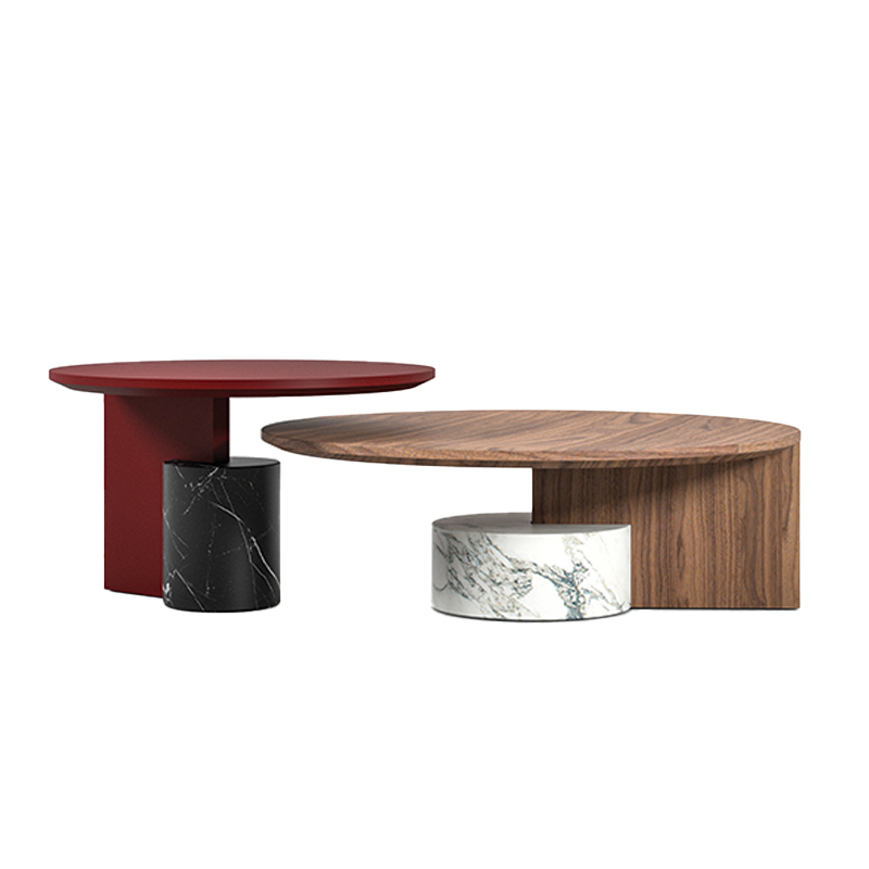 Table basse SENGU LOW Ø 65 Amaranto / Marbre Marquina CASSINA