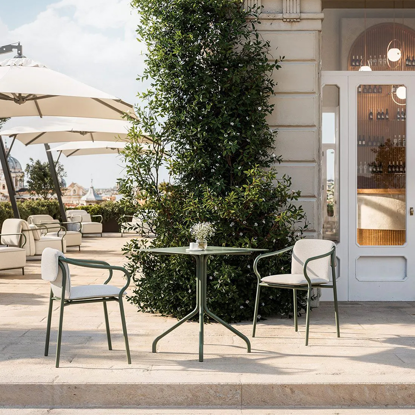 Chaise extérieur SALO avec coussins de dossier et d'assise Sauge/ Nuvola UNOPIÙ