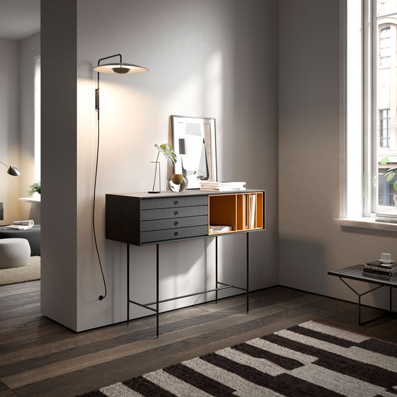 Meuble de rangement AURA L 132 x H 106 Chêne foncé / Gris / Ocre  TREKU