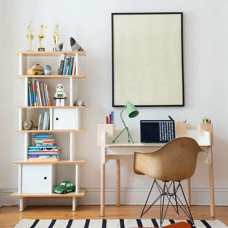 Rangement enfant MINI LIBRARY verticale Blanc/ bouleau OEUF NYC