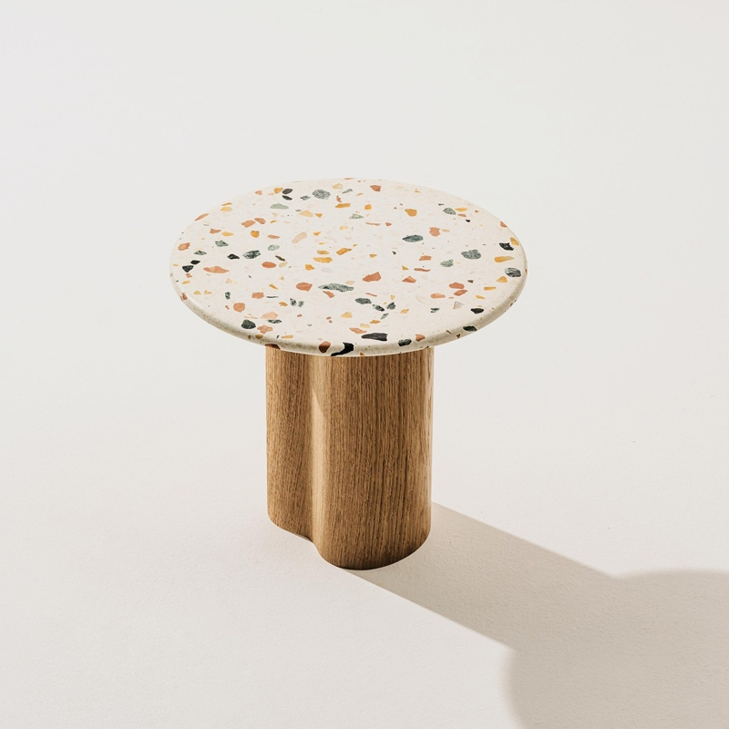 Table d'appoint guéridon GHIA Ø 50 pied central terrazzo Terrazzo clair/ chêne ARPER