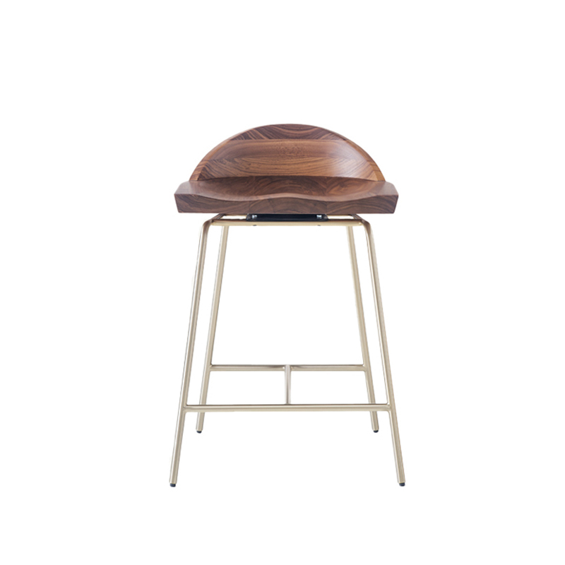 Tabouret haut SPINDLE dossier bas H 61 Noyer/ laiton satiné  BASSAMFELLOWS