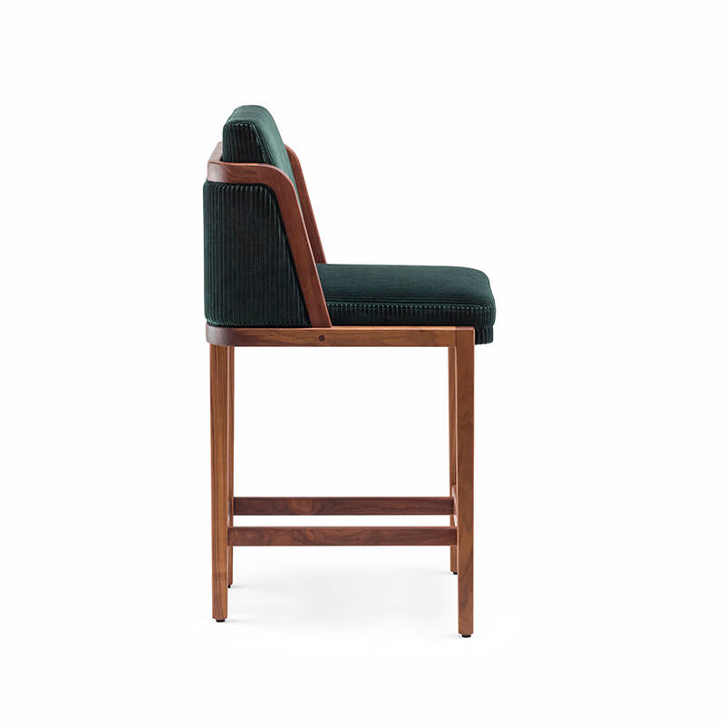 Tabouret haut THRONE dossier tissu Noyer danois huilé / Phlox 983 DE LA ESPADA