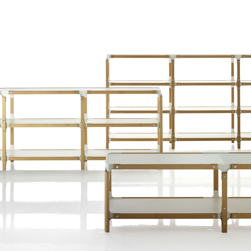 Etagère STEELWOOD SHELVING SYSTEM 5 plateaux 2 modules Blanc, bois MAGIS