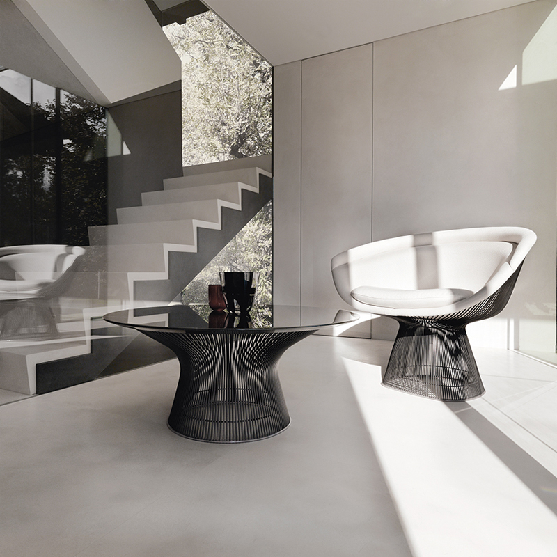 Table basse PLATNER Ø 91,5 Marbre Noir veiné blanc KNOLL