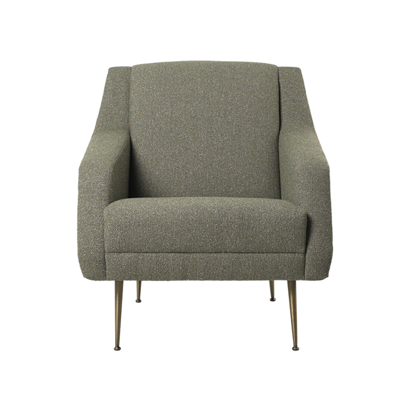 Fauteuil CDC.1 Around Bouclé 141/ cuir Army/ pieds laiton antique GUBI