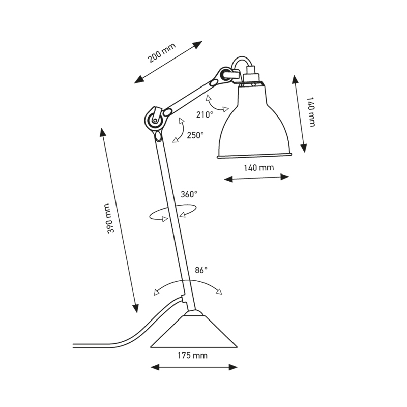 Lampe à poser GRAS N°205 Noir/ intérieur cuivre DCW EDITIONS