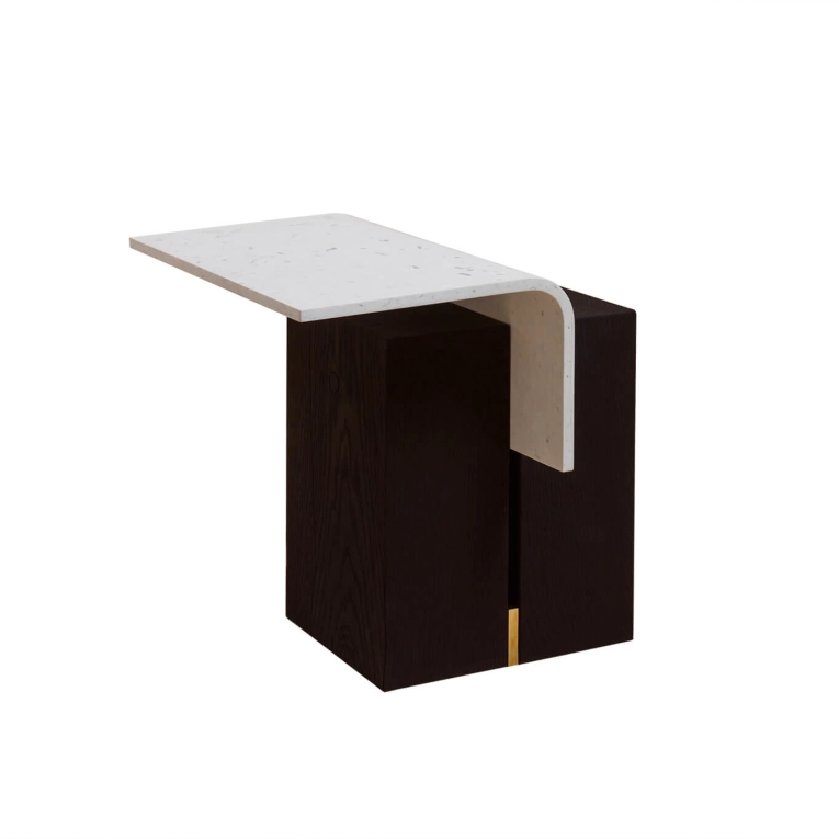 Table d'appoint guéridon GHAN 92.8 S Chêne teinté/ plastique blanc NOMA