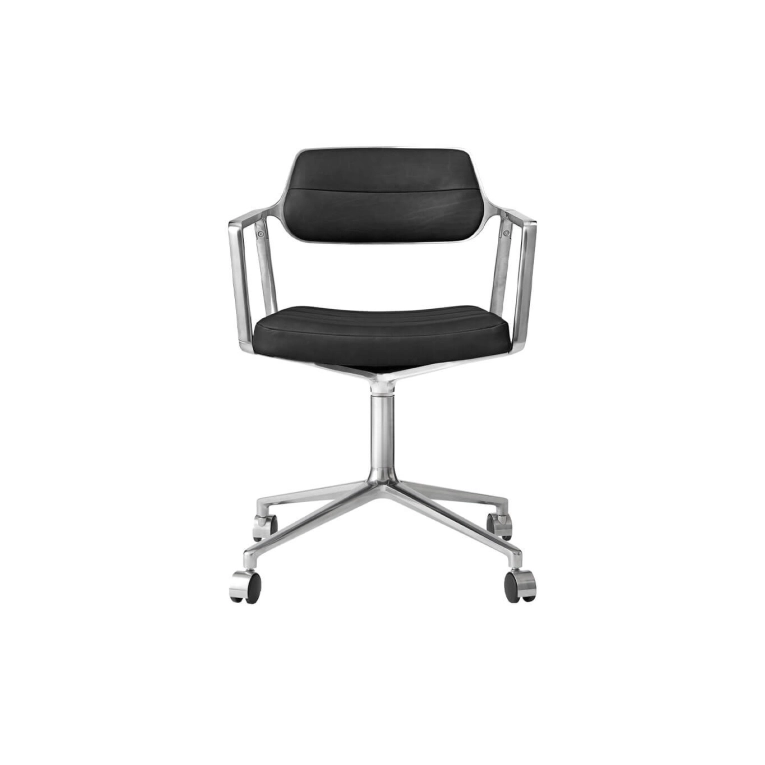 SWIVEL CHAIR 453 à roulettes Cuir noir / Aluminium poli VIPP