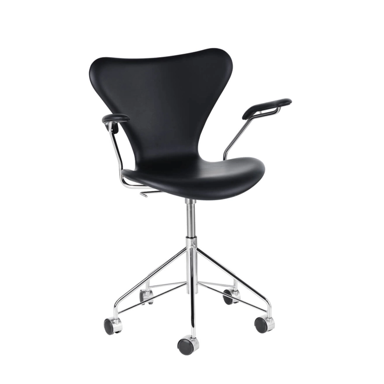 Fauteuil de bureau SERIE 7 avec accoudoirs Cuir Essential Noir FRITZ HANSEN