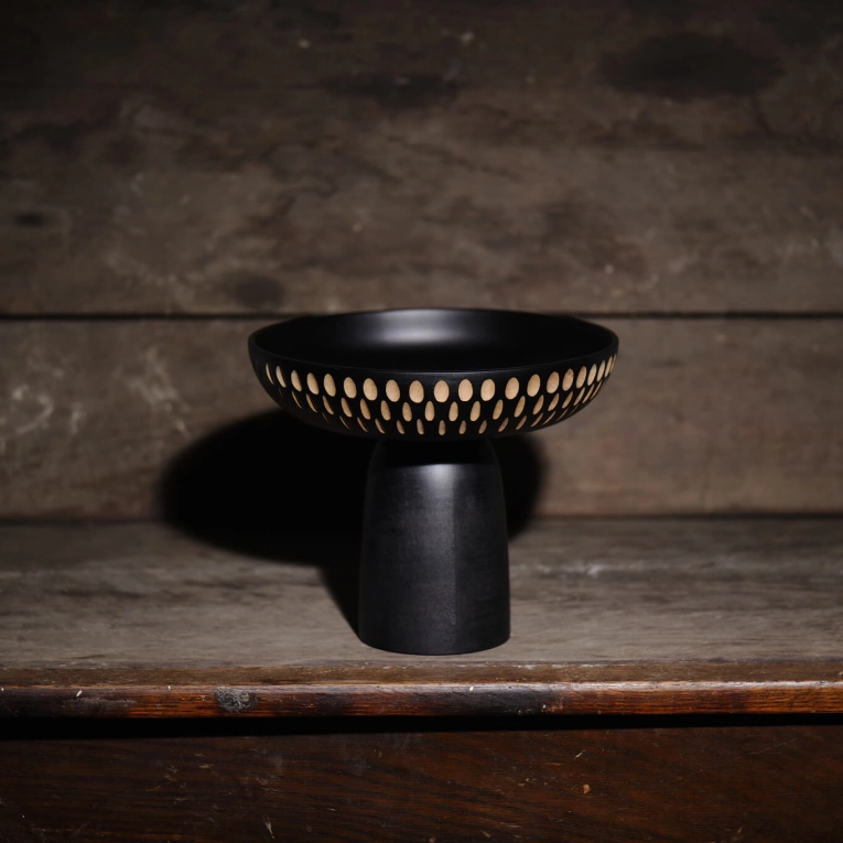 Table Centrepiece NERA bowl large rain drops black and white Maple black ZANAT