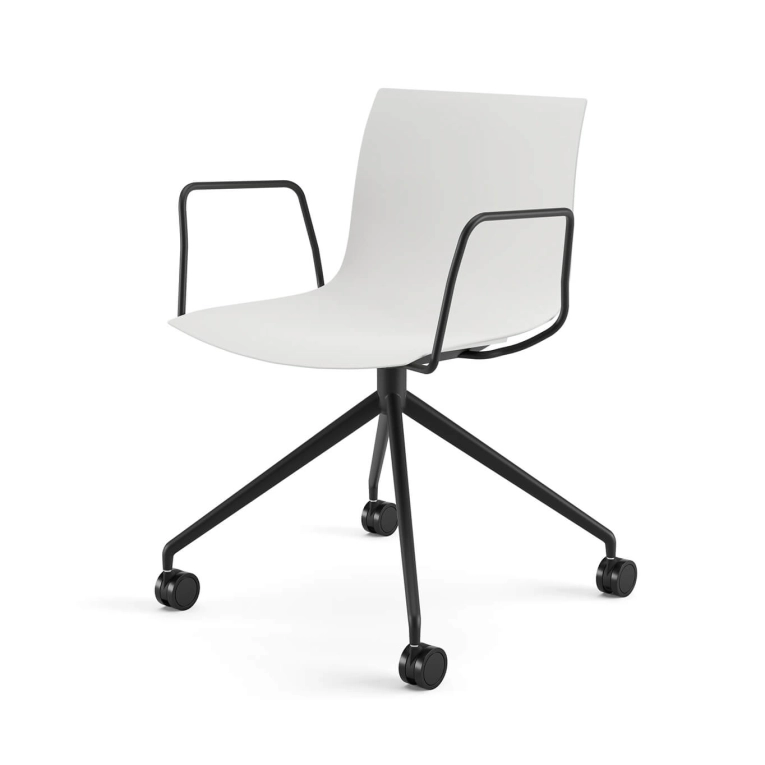 Chair with armrests CATIFA RE 46 White, 4-Leg Base, Black Legs ARPER