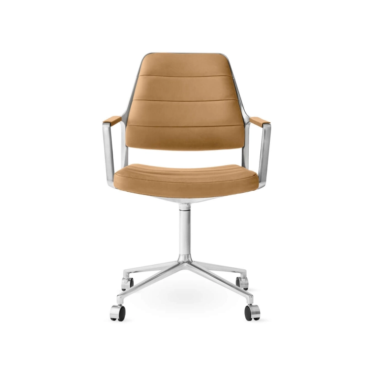 SWIVEL CHAIR 455 à roulettes cuir Camel / Aluminium poli VIPP