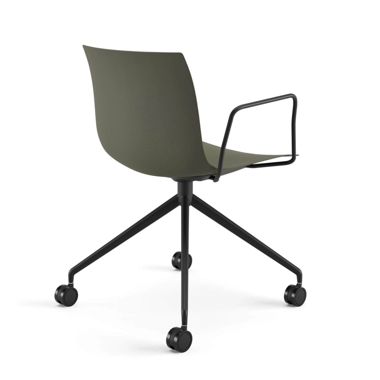 Chair with armrests CATIFA RE 46 Khaki, 4-Leg Base, Black Legs ARPER