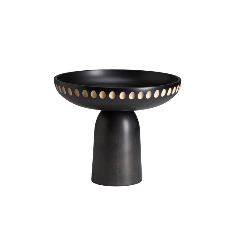 Table Centrepiece NERA bowl large dots black and white Maple black ZANAT