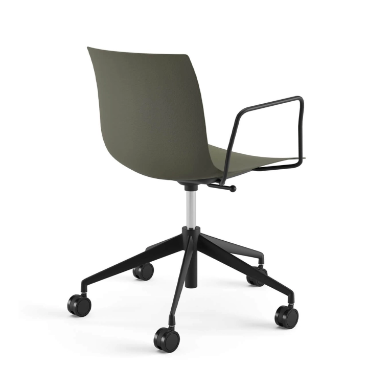 Chair with armrests CATIFA RE 46 Khaki , 5-Leg Base, Black Legs ARPER