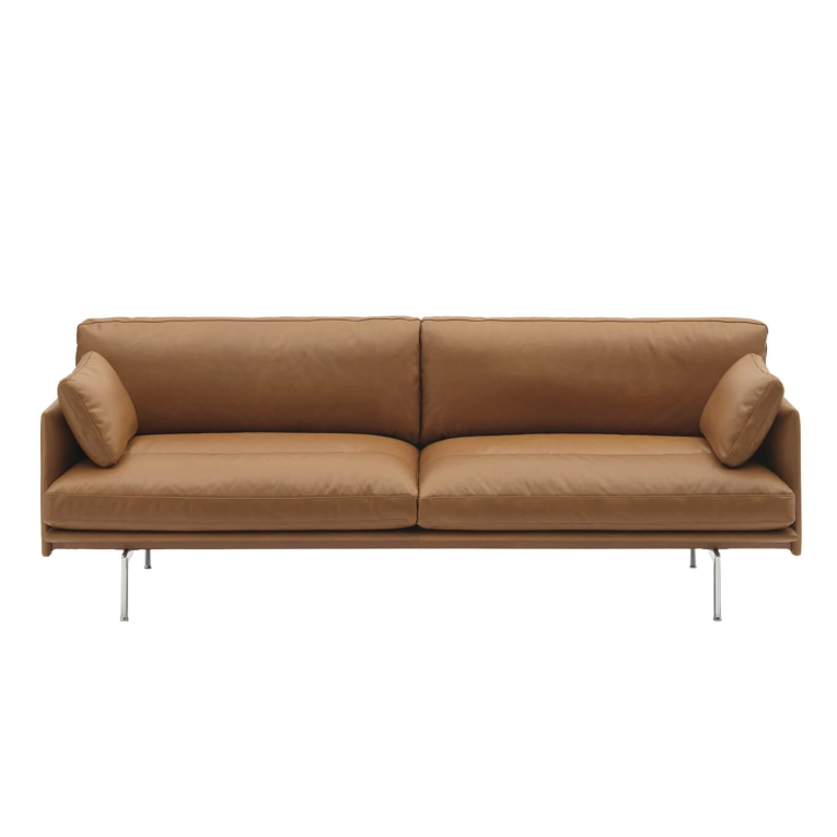 Canapé OUTLINE SOFT 3 places cuir Cognac/aluminium MUUTO