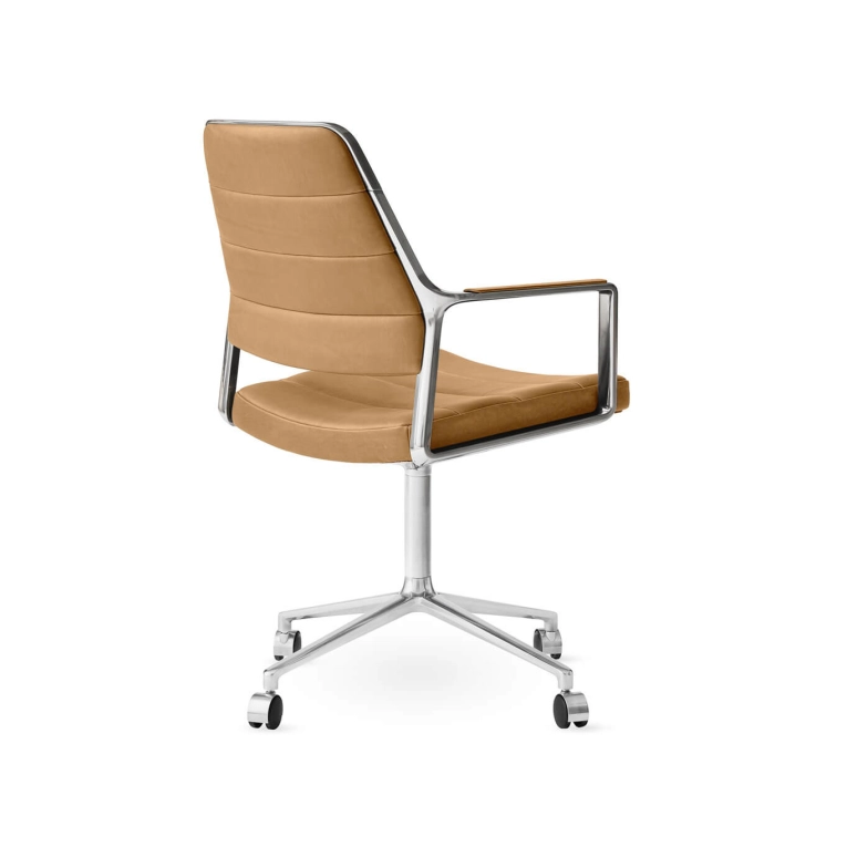 SWIVEL CHAIR 455 à roulettes cuir Camel / Aluminium poli VIPP