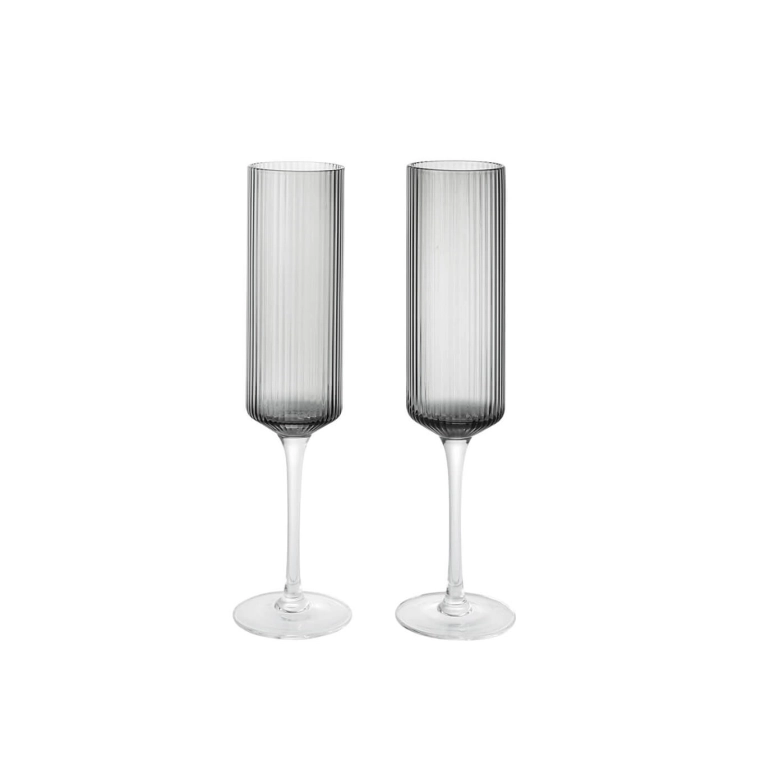 Carafe & verre Set de 2 flûtes à Champagne RIPPLE Gris Fumé FERM LIVING