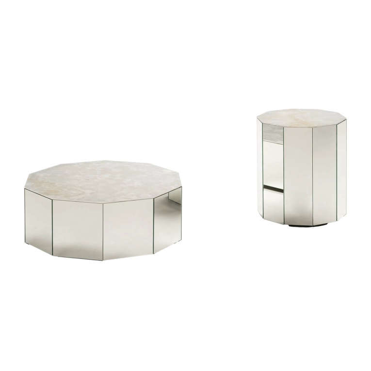 Table d'appoint guéridon COLONNA Ø 40 Marbre Onyx TACCHINI