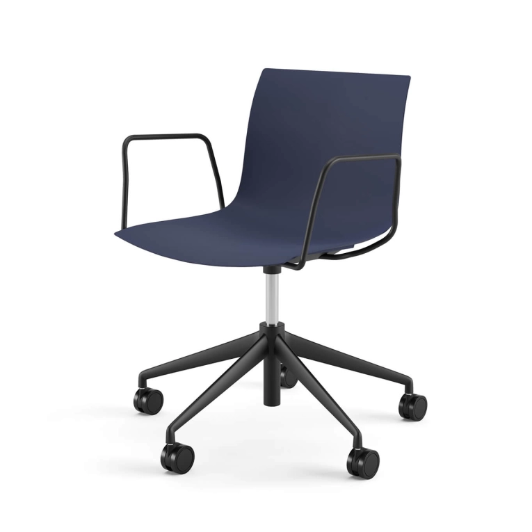 Chair with armrests CATIFA RE 46 Blue , 5-Leg Base, Black Legs ARPER