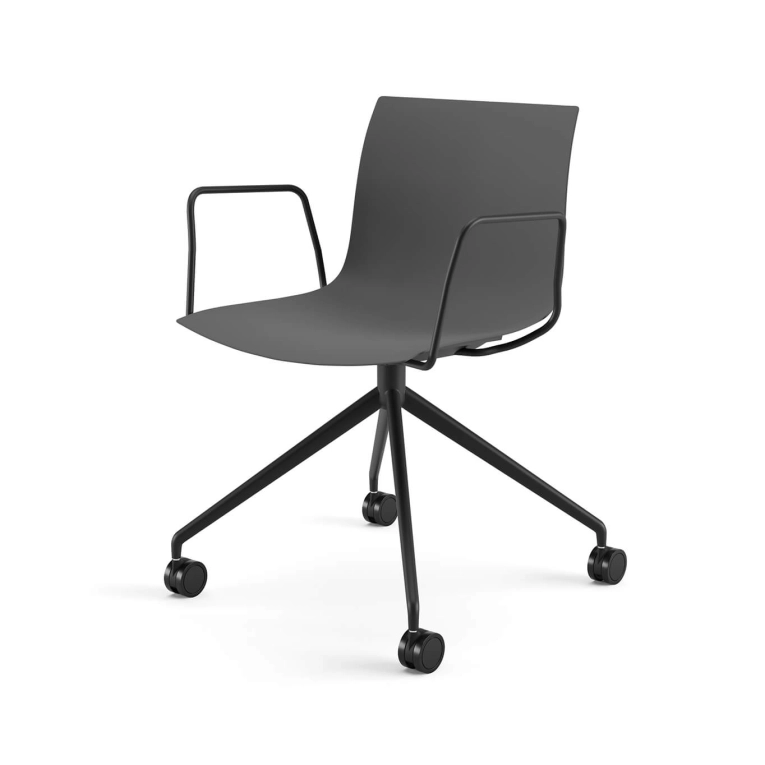 Chair with armrests CATIFA RE 46 Grey, 4-Leg Base, Black Legs ARPER