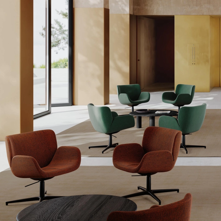 Fauteuil CARI LOUNGE Pied central pivotant Cuir Noir ARPER