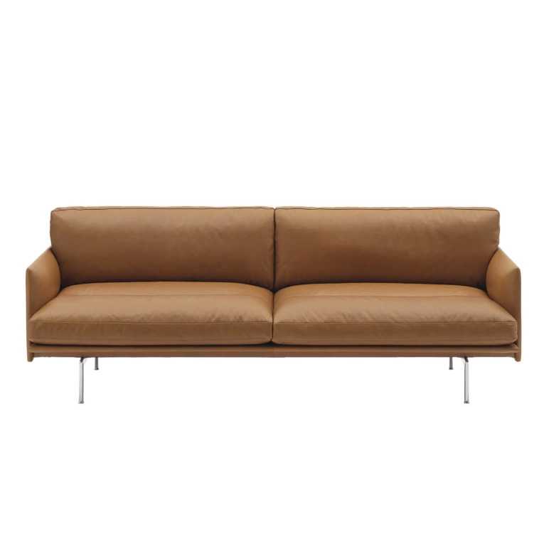 Canapé OUTLINE SOFT 3 places cuir Cognac/aluminium MUUTO
