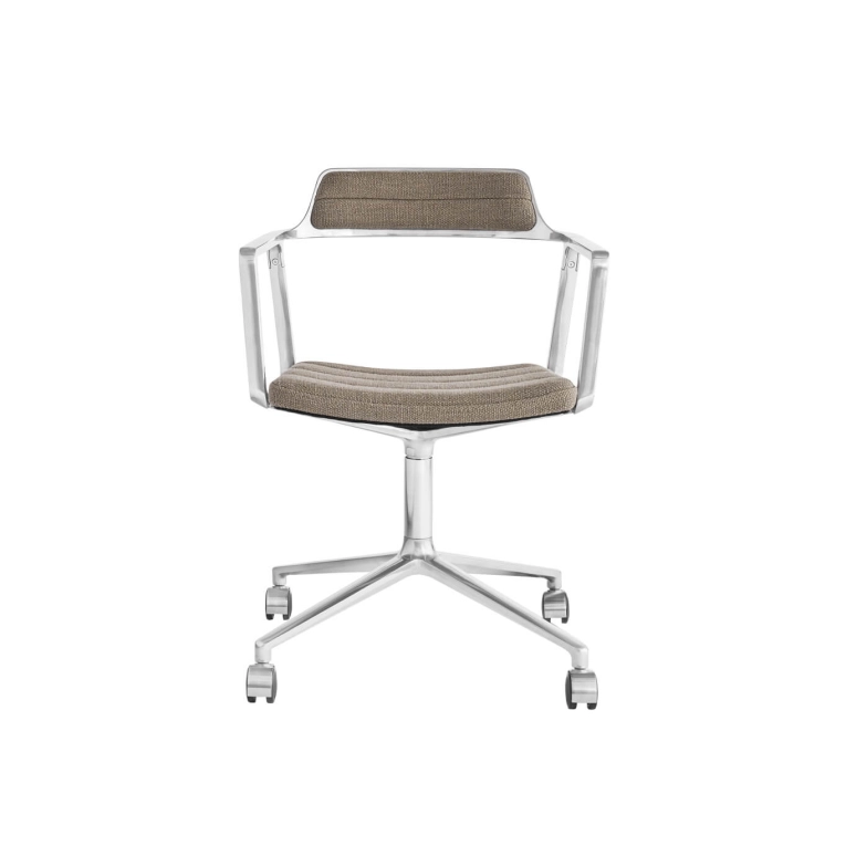 SWIVEL CHAIR 452 à roulettes Tissu sable foncé / Aluminium poli VIPP