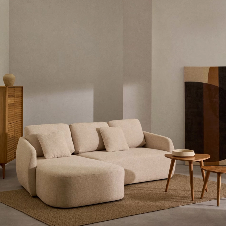 LAIRA 3 places avec méridienne gauche Chenille Ecrue KAVE HOME