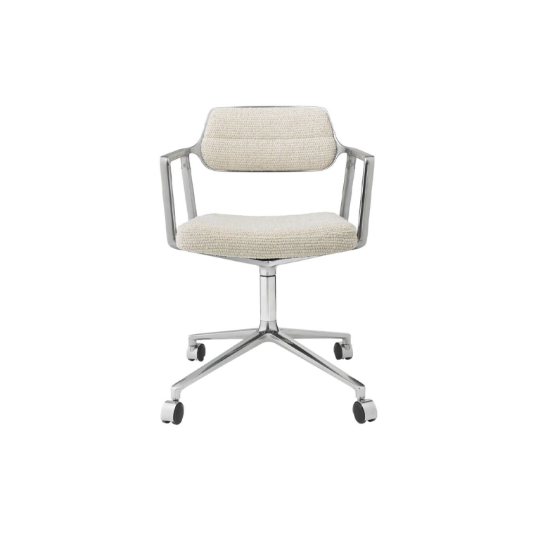 SWIVEL CHAIR 453 à roulettes tissu Off-White / Aluminium poli VIPP