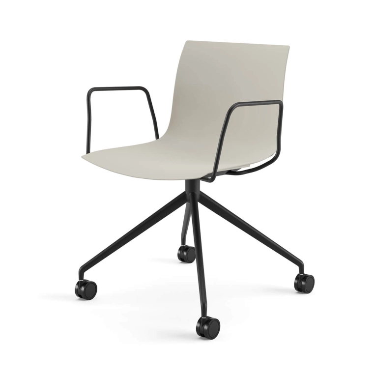 Chair with armrests CATIFA RE 46 Beige, 4-Leg Base, Black Legs ARPER