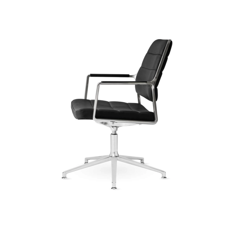 SWIVEL CHAIR 455+ à patins cuir Noir / Aluminium poli VIPP
