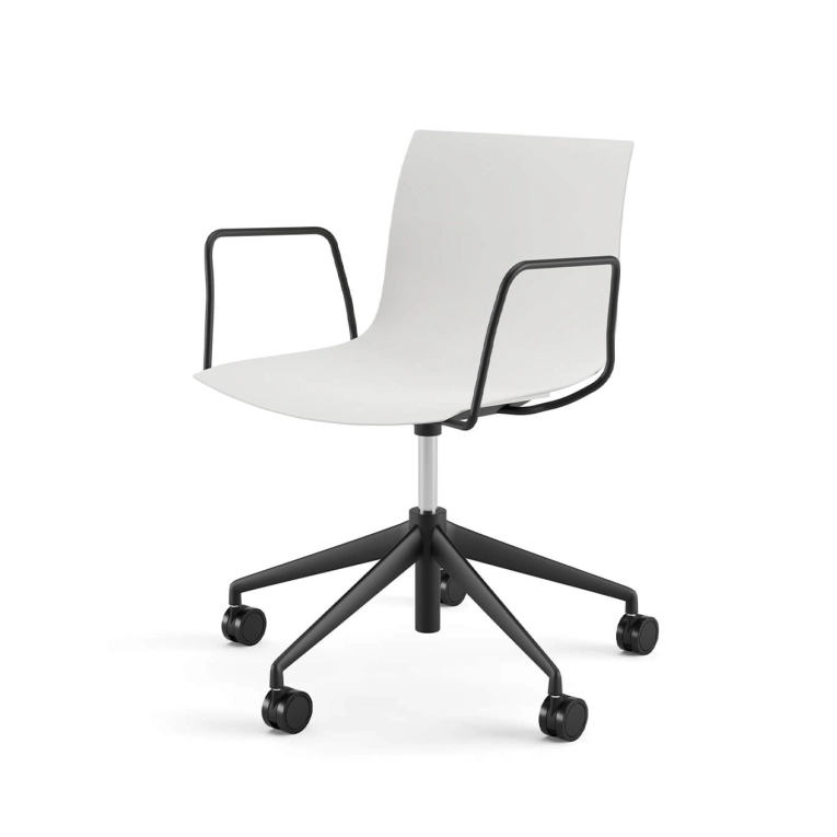 Chair with armrests CATIFA RE 46 White , 5-Leg Base, Black Legs ARPER