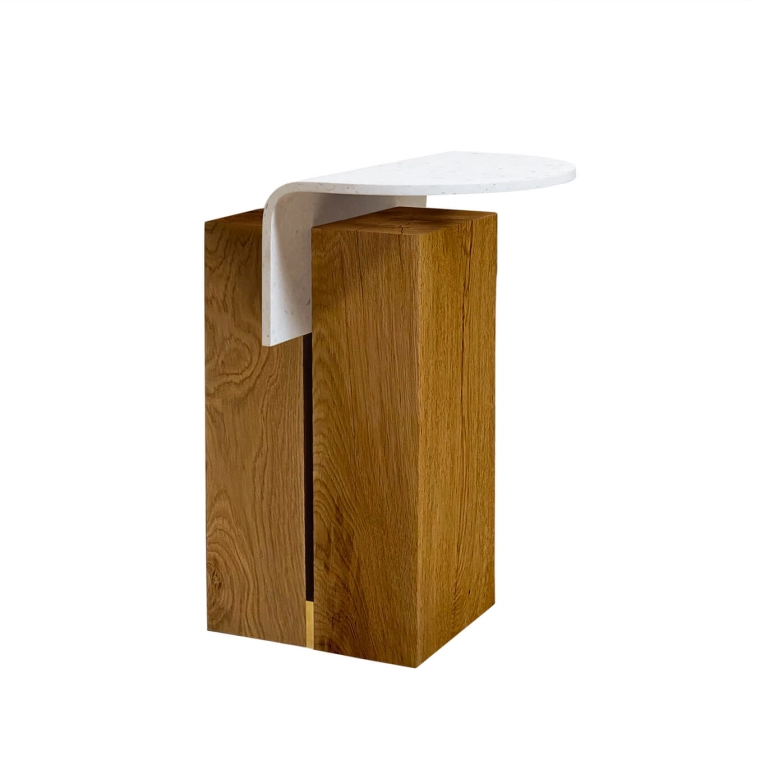 Table d'appoint guéridon GHAN 92,8 M Chêne naturel/ plastique blanc NOMA