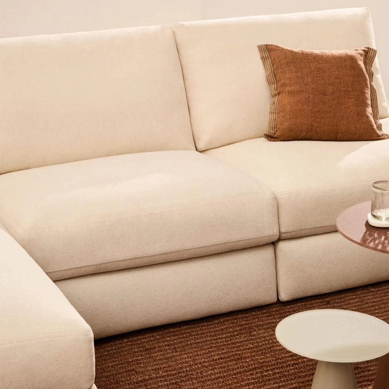 ALEA 5 places avec méridienne gauche chenille Ecrue KAVE HOME