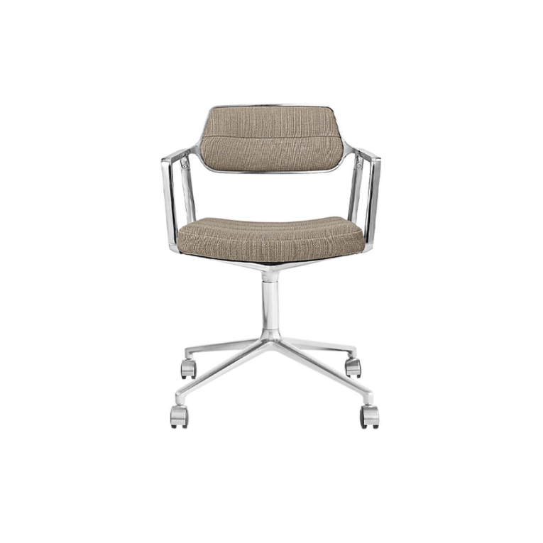 SWIVEL CHAIR 453 à roulettes Tissu sable foncé / Aluminium poli VIPP