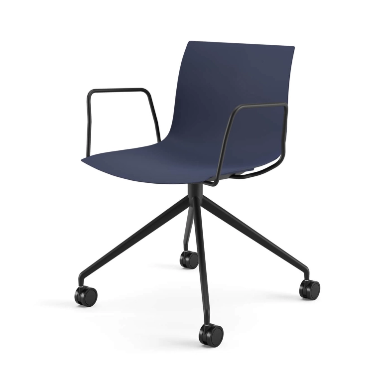 Chair with armrests CATIFA RE 46 Blue, 4-Leg Base, Black Legs ARPER