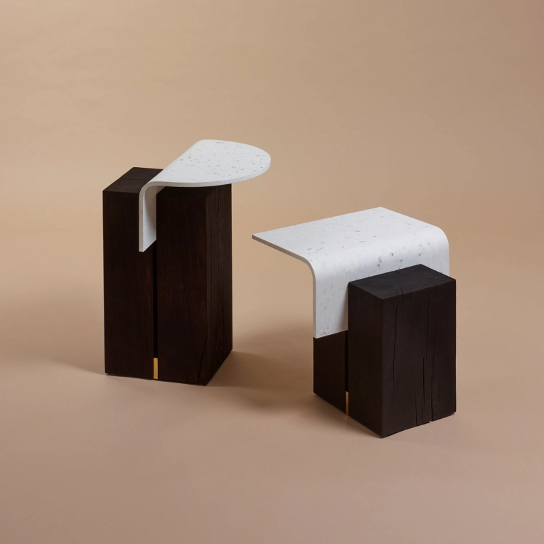 Table d'appoint guéridon GHAN 92.8 M Chêne teinté/ plastique blanc NOMA