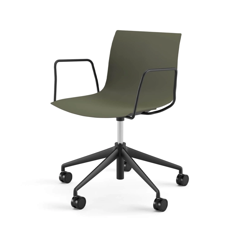Chair with armrests CATIFA RE 46 Khaki , 5-Leg Base, Black Legs ARPER