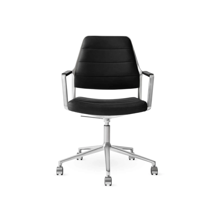 SWIVEL CHAIR 455+ à roulettes cuir Noir / Aluminium poli VIPP