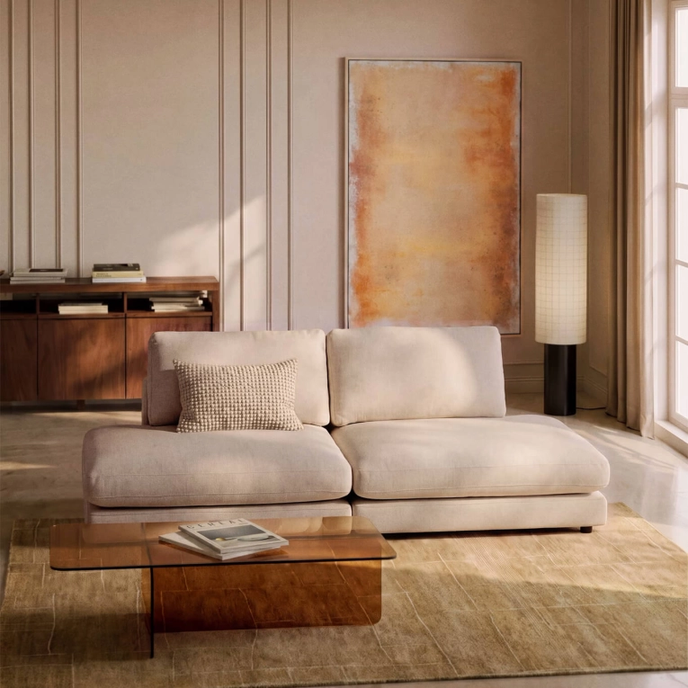 Canapé GALA 3 places sans accoudoirs Chenille Beige KAVE HOME