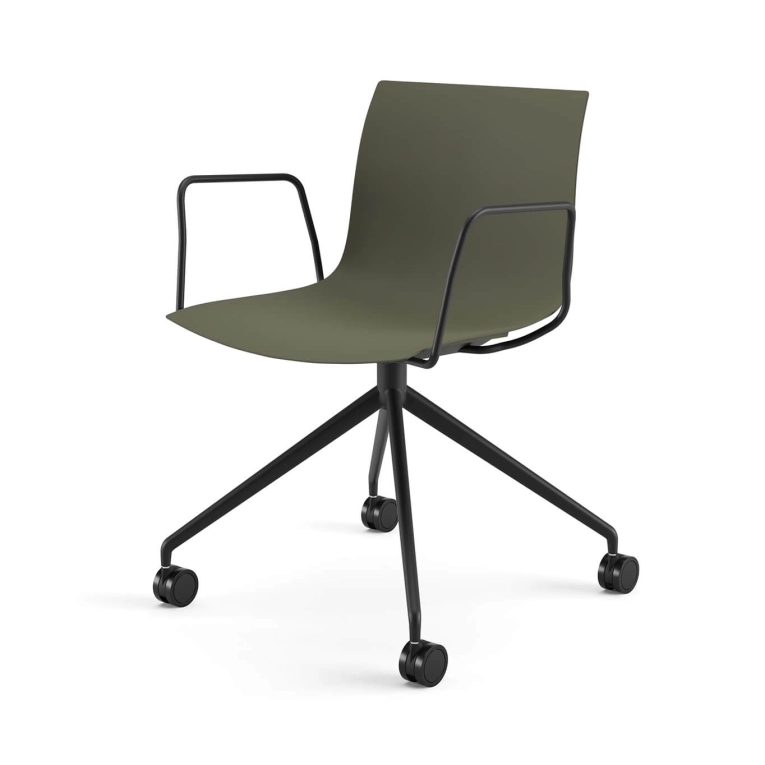 Chair with armrests CATIFA RE 46 Khaki, 4-Leg Base, Black Legs ARPER