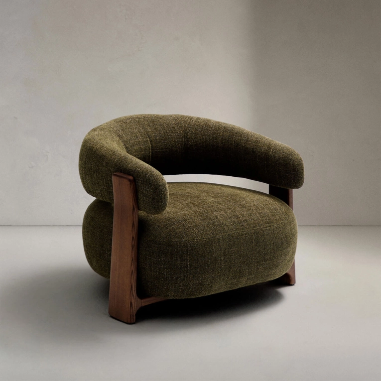 GRANITE 3 pieds Tissu Chenille vert / Frêne finition Noyer KAVE HOME