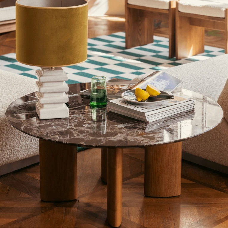 Table basse CARLOTTA Marbre Rouge / Iroko THE SOCIALITE FAMILY