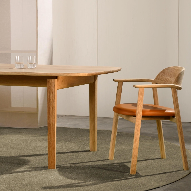 Dining Chair MATI leather Nappa 10032 Cognac White Oak ZANAT