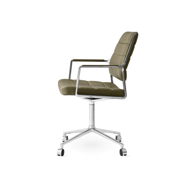 SWIVEL CHAIR 455 à roulettes cuir Bosco / Aluminium poli VIPP
