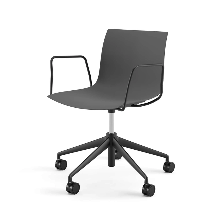 Chair with armrests CATIFA RE 46 Grey , 5-Leg Base, Black Legs ARPER