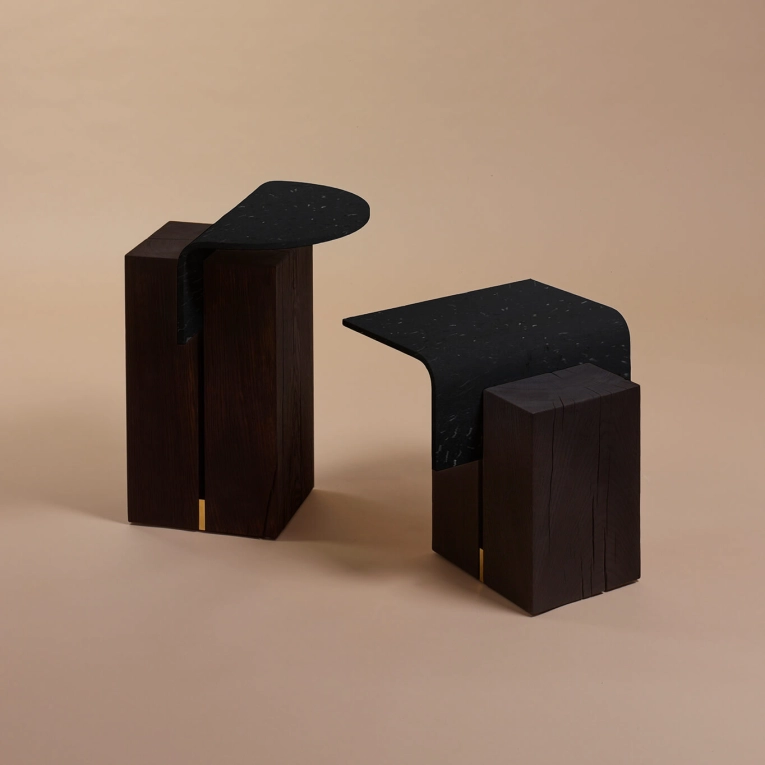 Table d'appoint guéridon GHAN 92.8 S Chêne teinté/ plastique noir NOMA