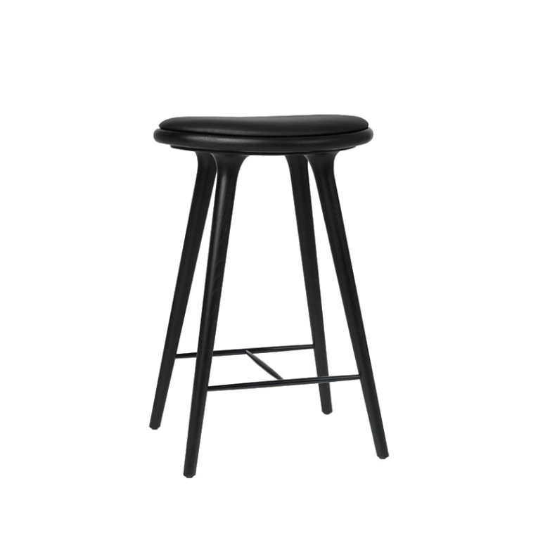 Tabouret haut HIGH STOOL Chêne teinté noir/ cuir noir MATER
